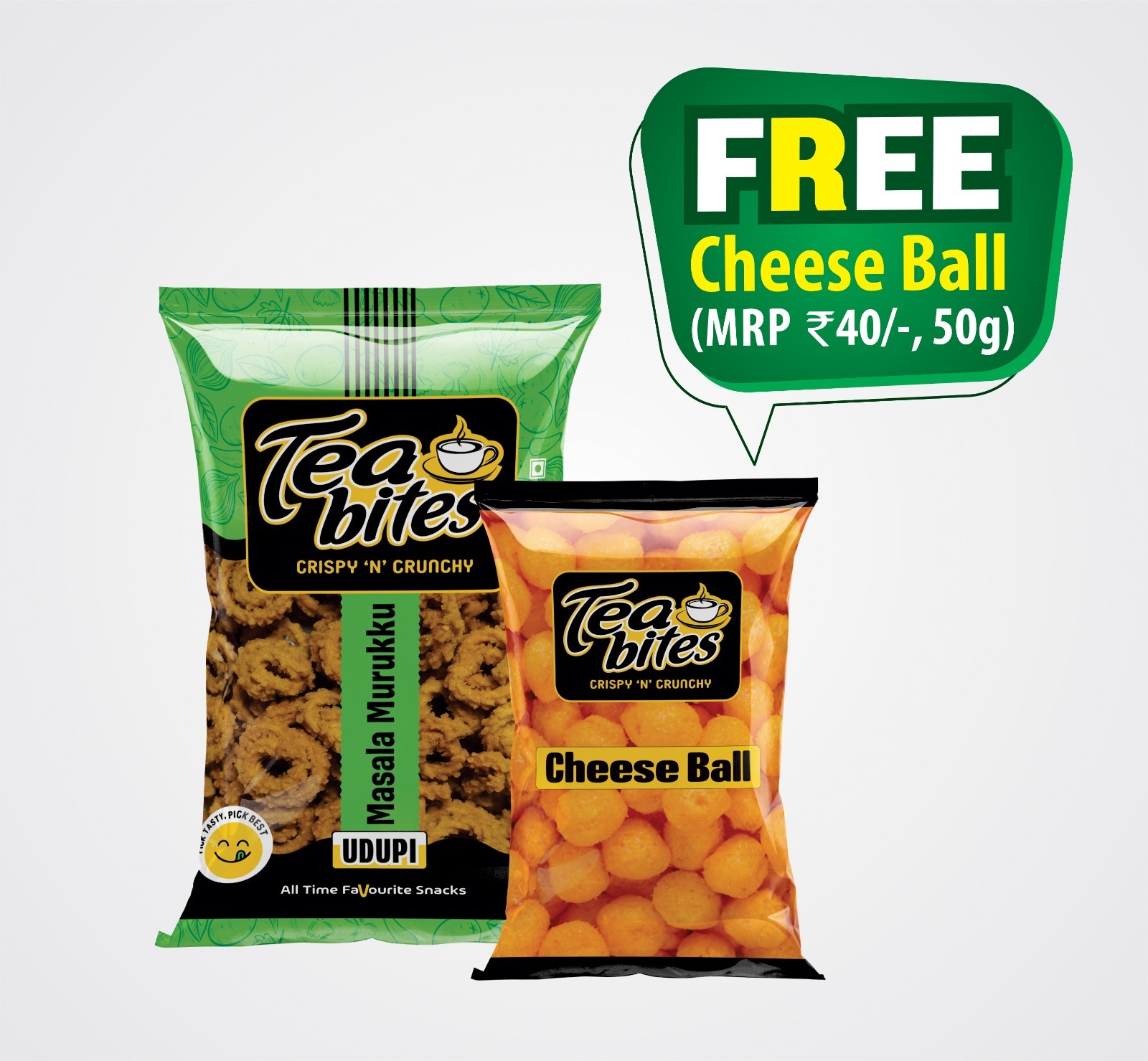 Tea Bites Masala Murukku Offer Pack | Free Cheese Balls (50g)