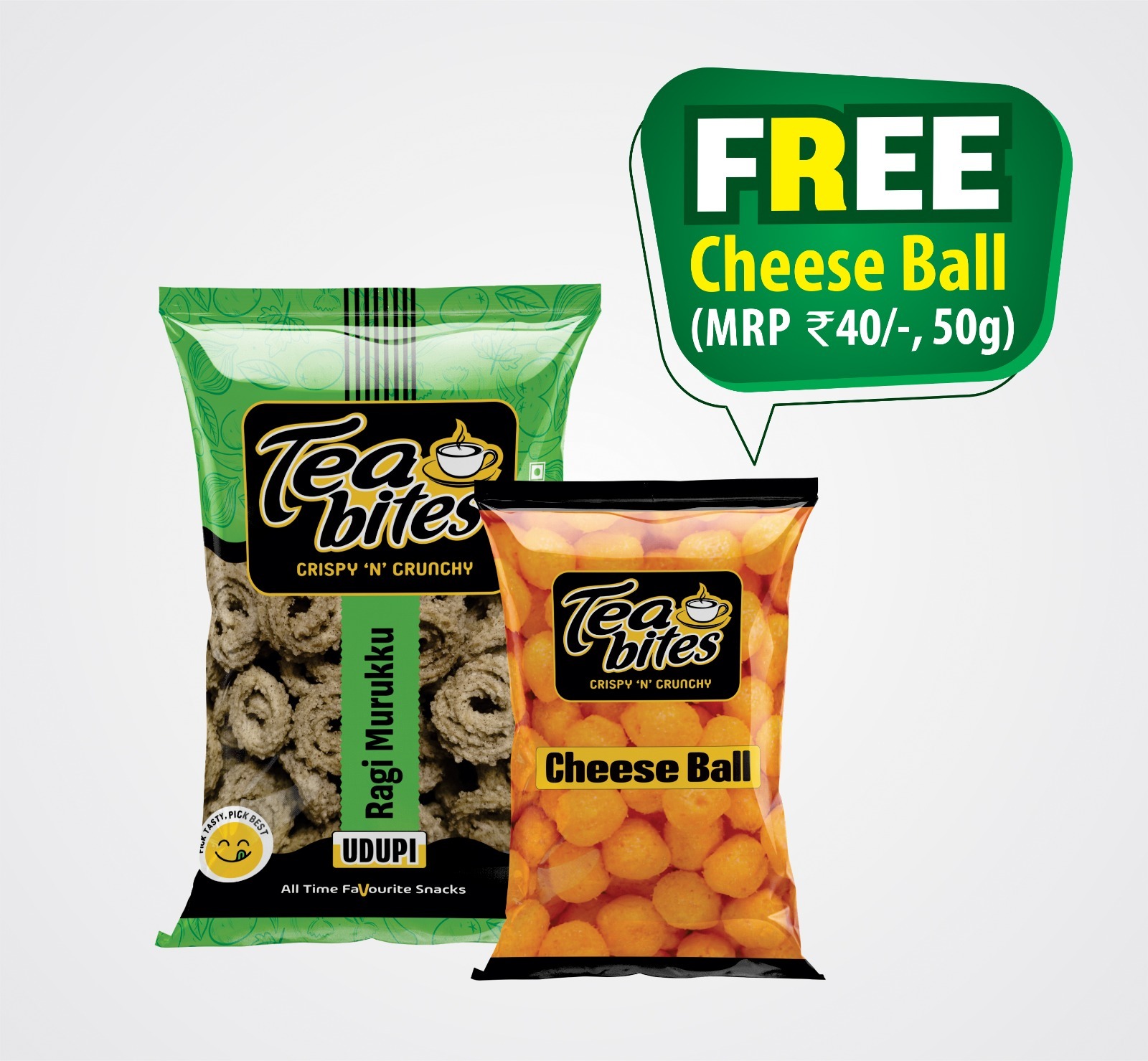 Tea Bites Ragi Murukku Offer Pack | Free Cheese Balls (50g)