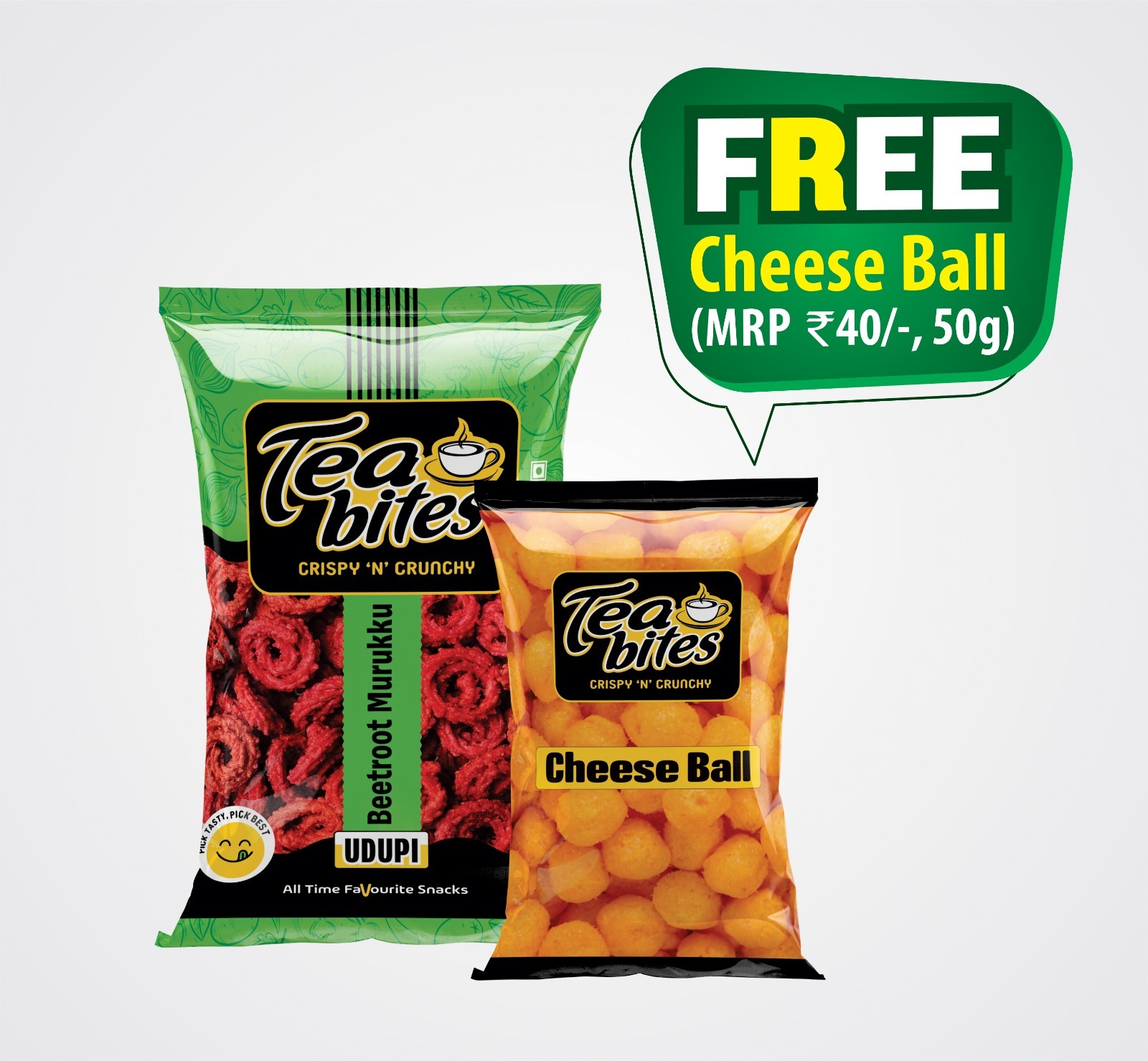 Tea Bites Beetroot Murukku Offer Pack | Free Cheese Balls (50g)