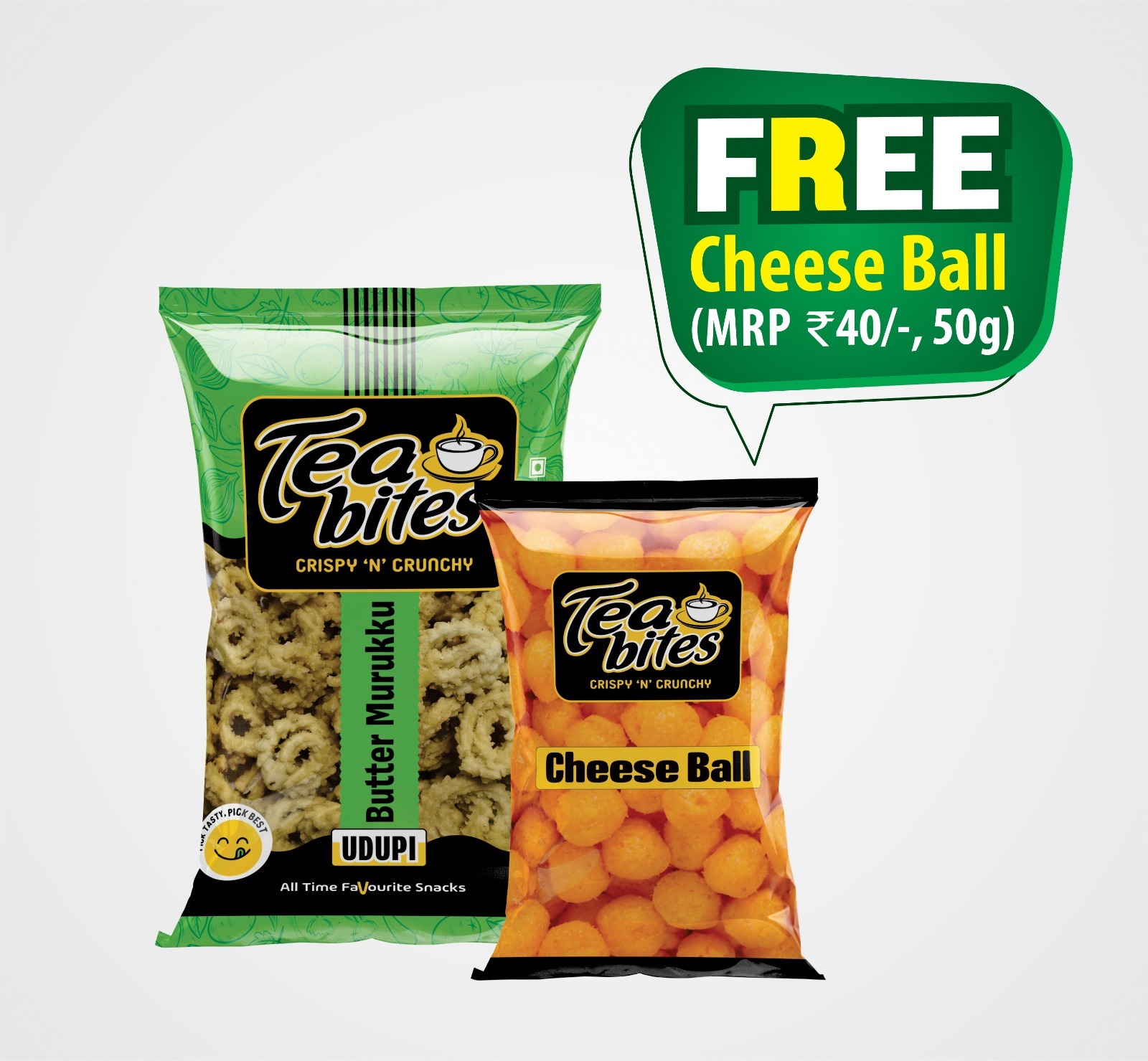 Tea Bites Butter Murukku Offer Pack | Free Cheese Balls (50g)