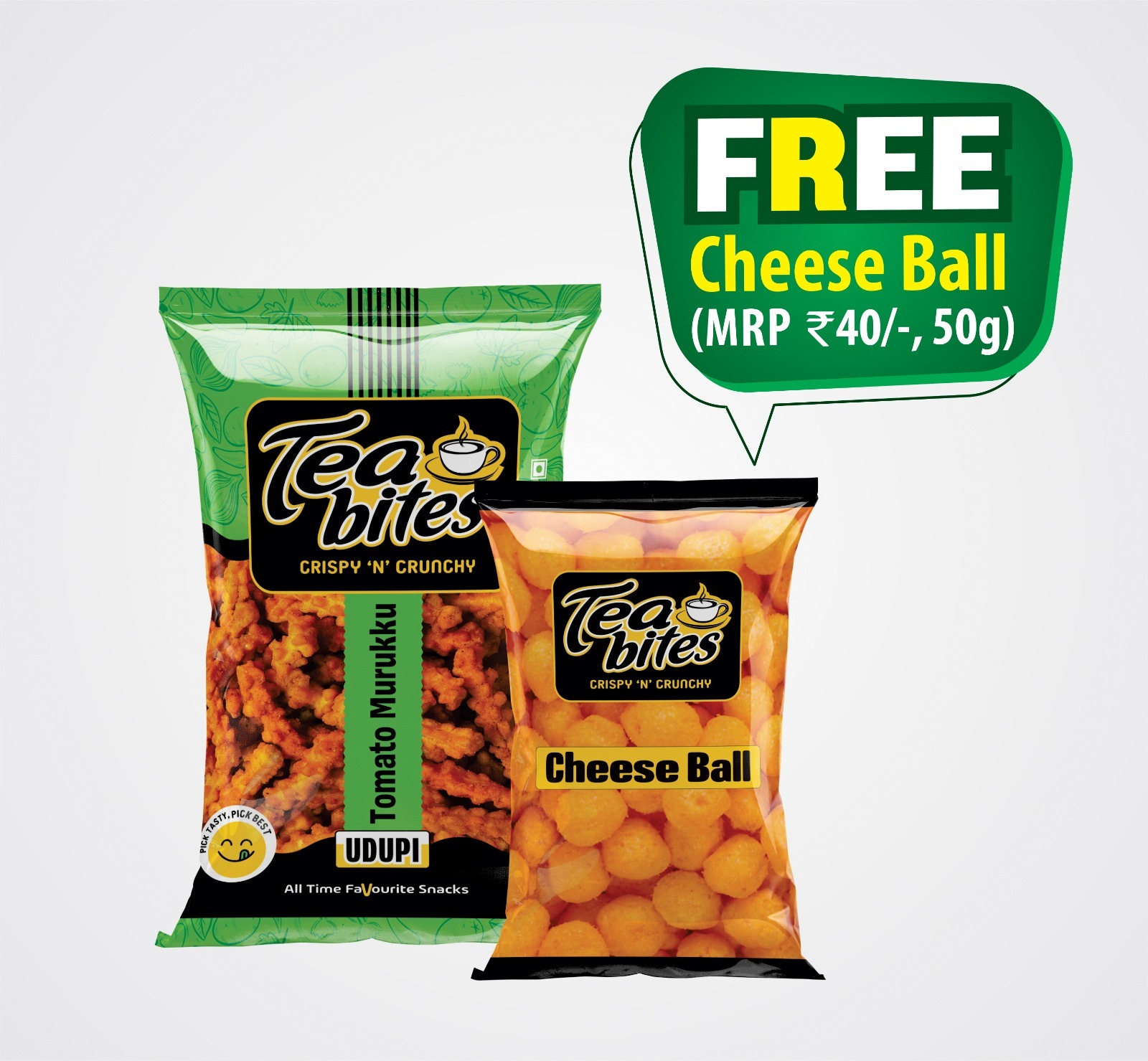 Tea Bites Tomato Murukku Offer Pack | Free Cheese Balls (50g)